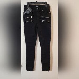 NWT PAIGE Edgemont Jeans, Black Size 24, Zipper Accent, Skinny